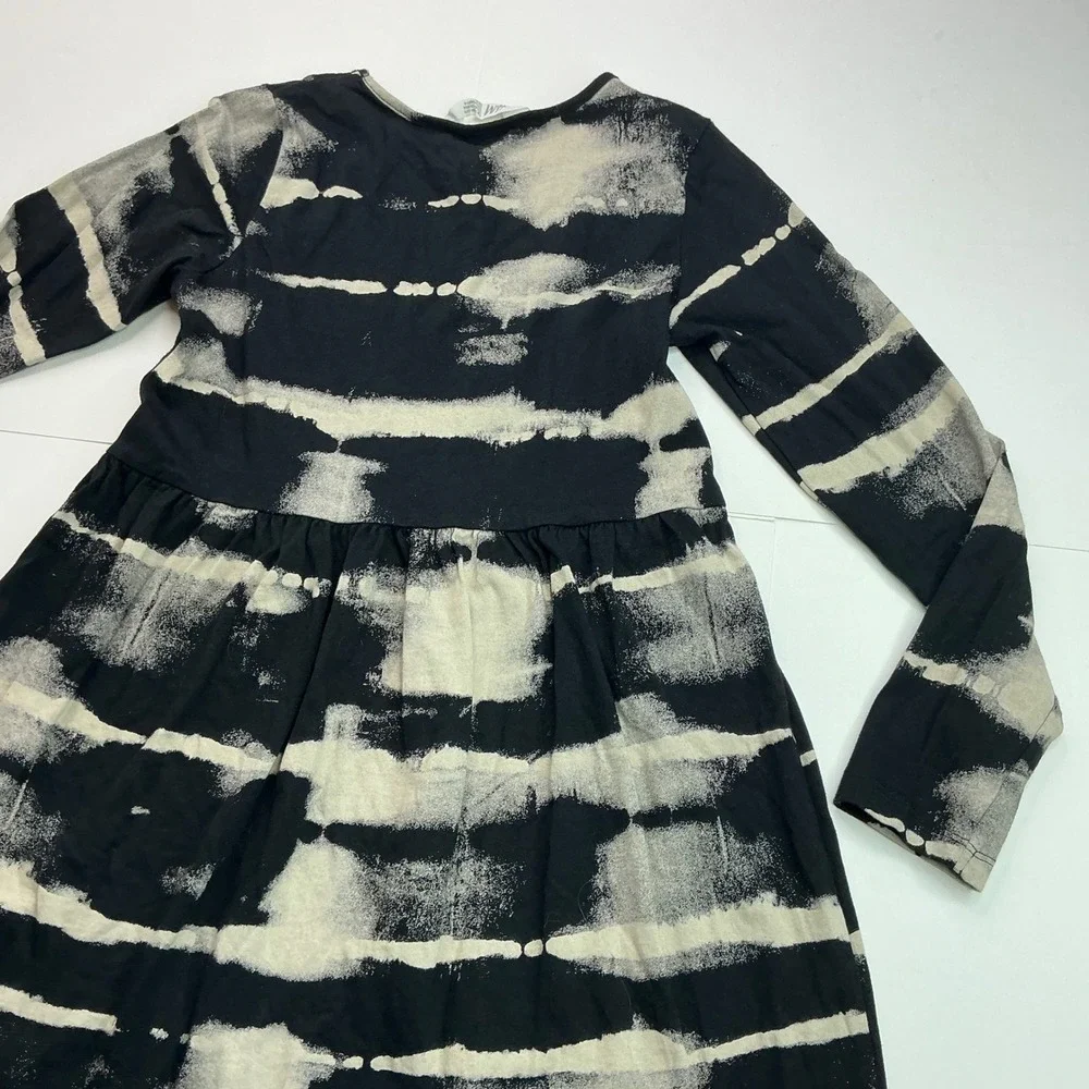 H&M Black Acid Wash Stripe Dress Kids Size 8/10 Long Sleeve Cotton Skater